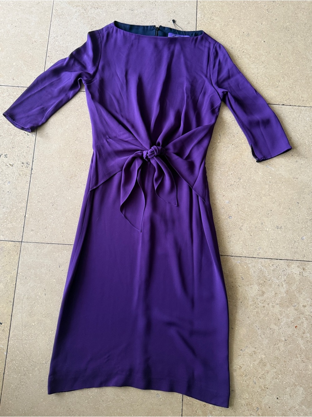 Ralph Lauren Purple Label Deep Purple Knot-Front Midi Dress